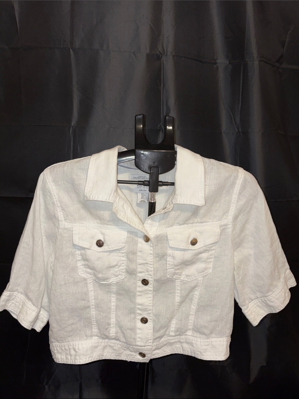 Cropped White Short-Sleeve Linen Jacket - Lightweight Summer Layer